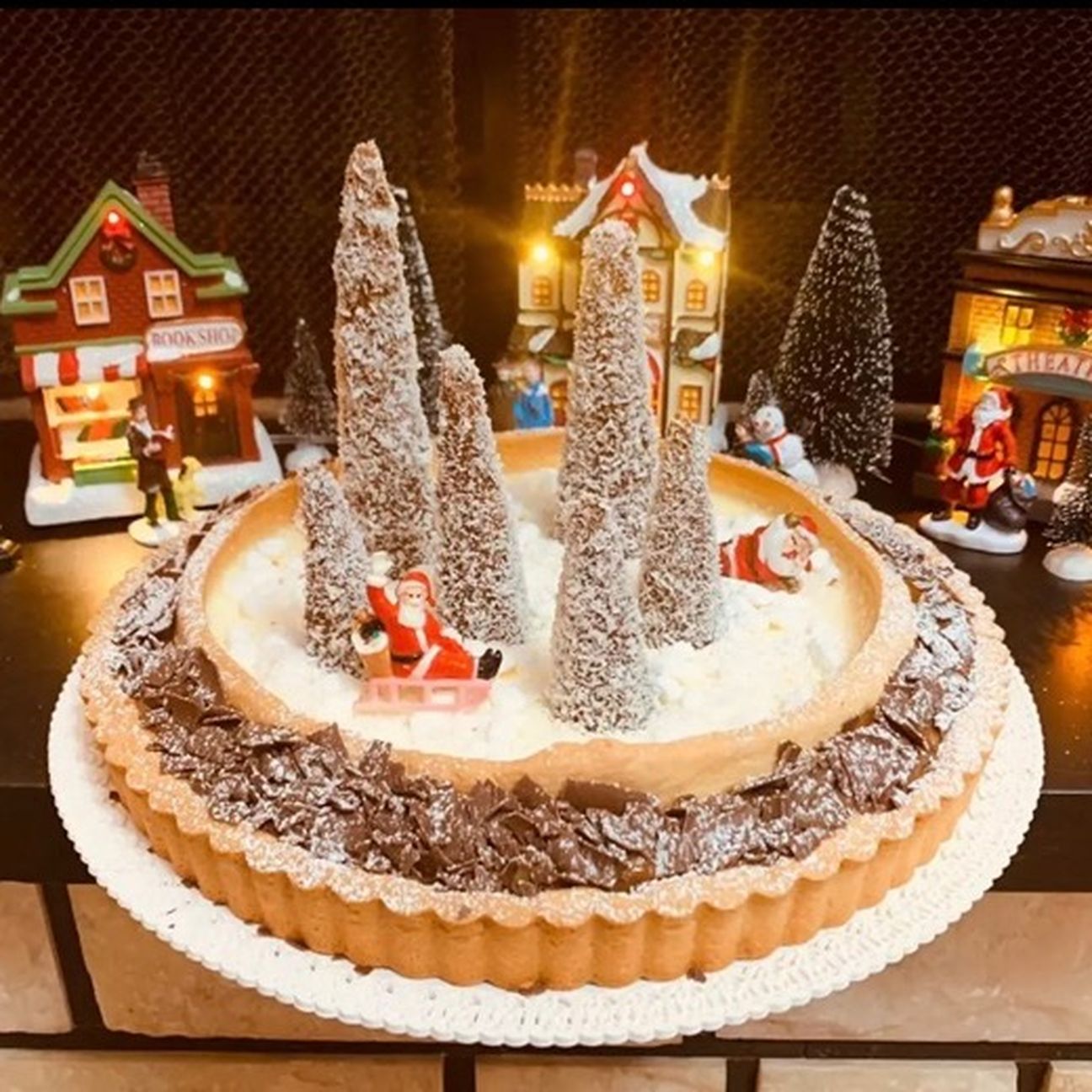 Crostata di Natale con Panna Cotta, Crema di Mele e Cioccolato