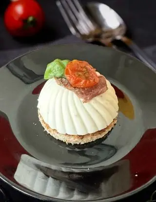 Ricetta Flan di Mozzarella Acciuga e Pomodorino Confit di Ortensio