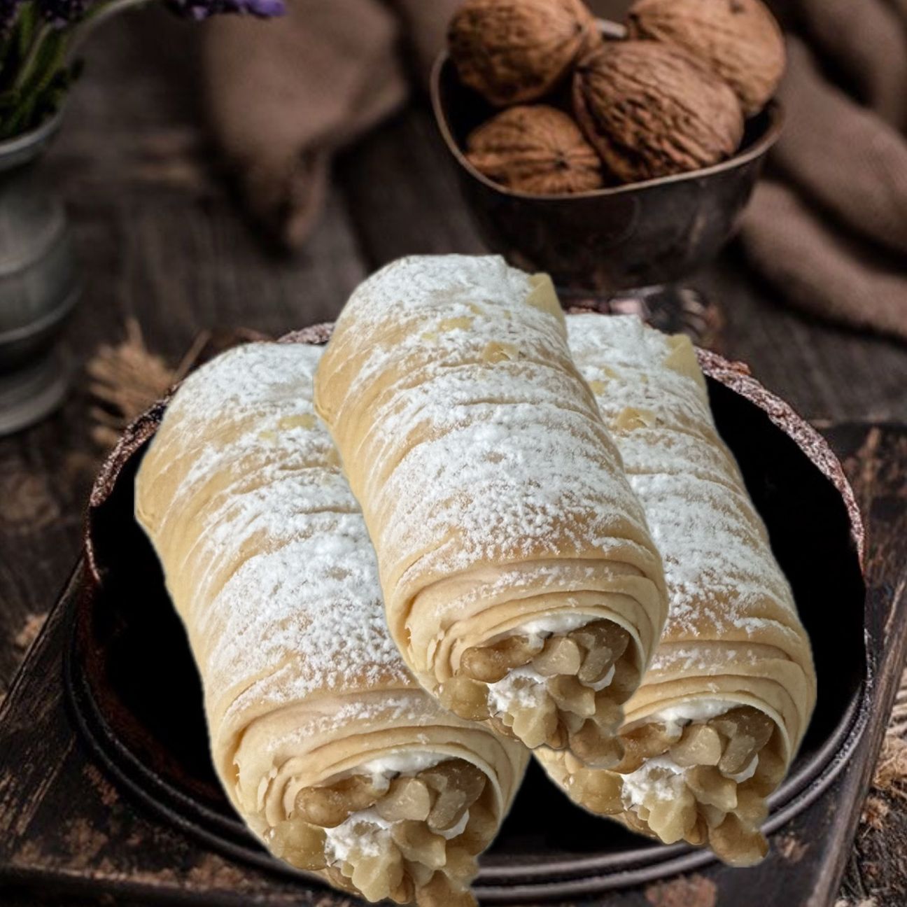 Cannoli di Pasta Fillo Ripieni con Crema Pasticcera alle Noci