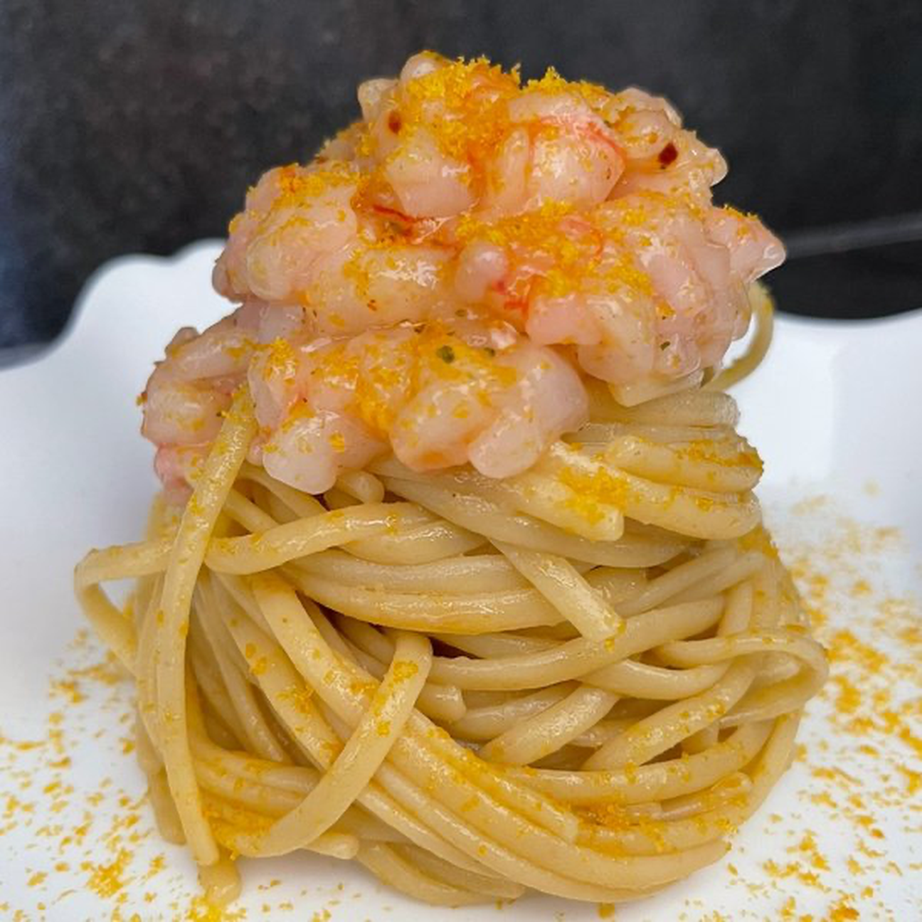 Linguine alla tartare di gambero e bottarga