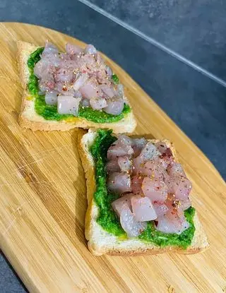 Ricetta Toast con pesto di salicornia e tartare di ricciola di unaforchettadigitale