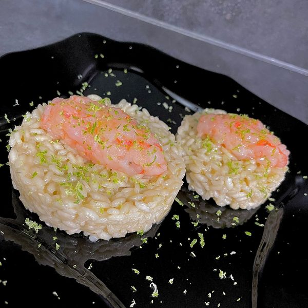 Risotto con quenelle di gambero rosso e scorza di lime Al.ta Cucina