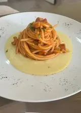 Ricetta Spaghettone di Gragnano con totani della costiera crema di patate e aroma di caffè