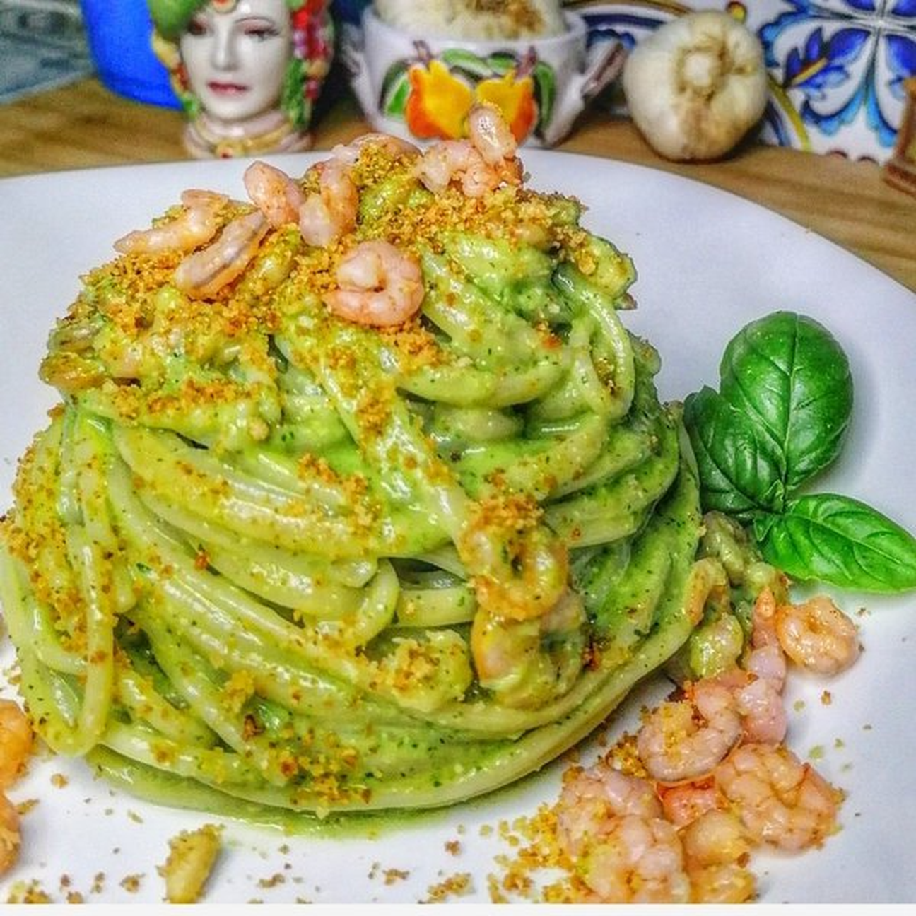 Pesto di basilico e gamberetti