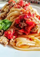 Ricetta Linguine con Nduja, salsiccia siciliana e peperoni