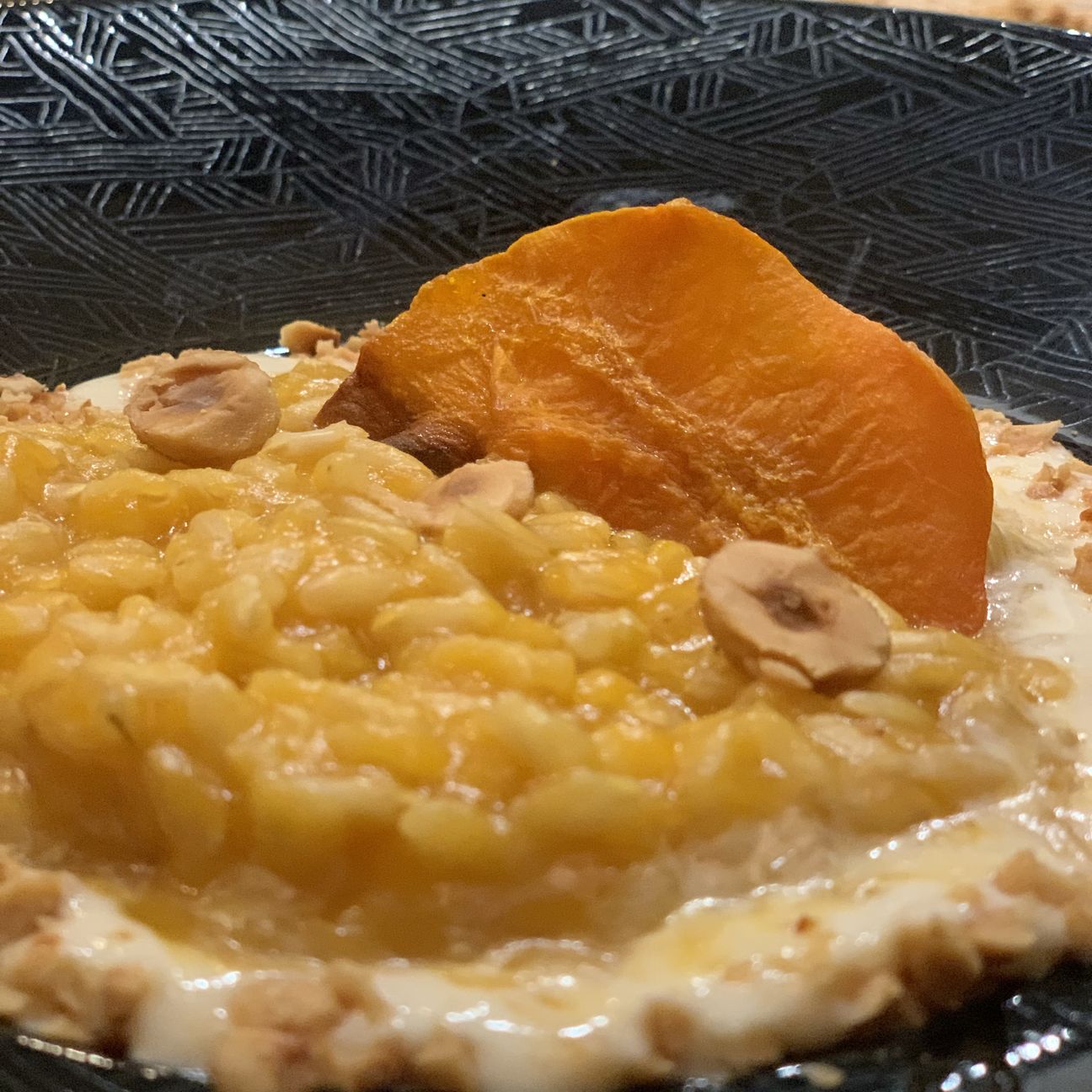 Risotto zucca crema di parmigiano reggiano nocciola tostata