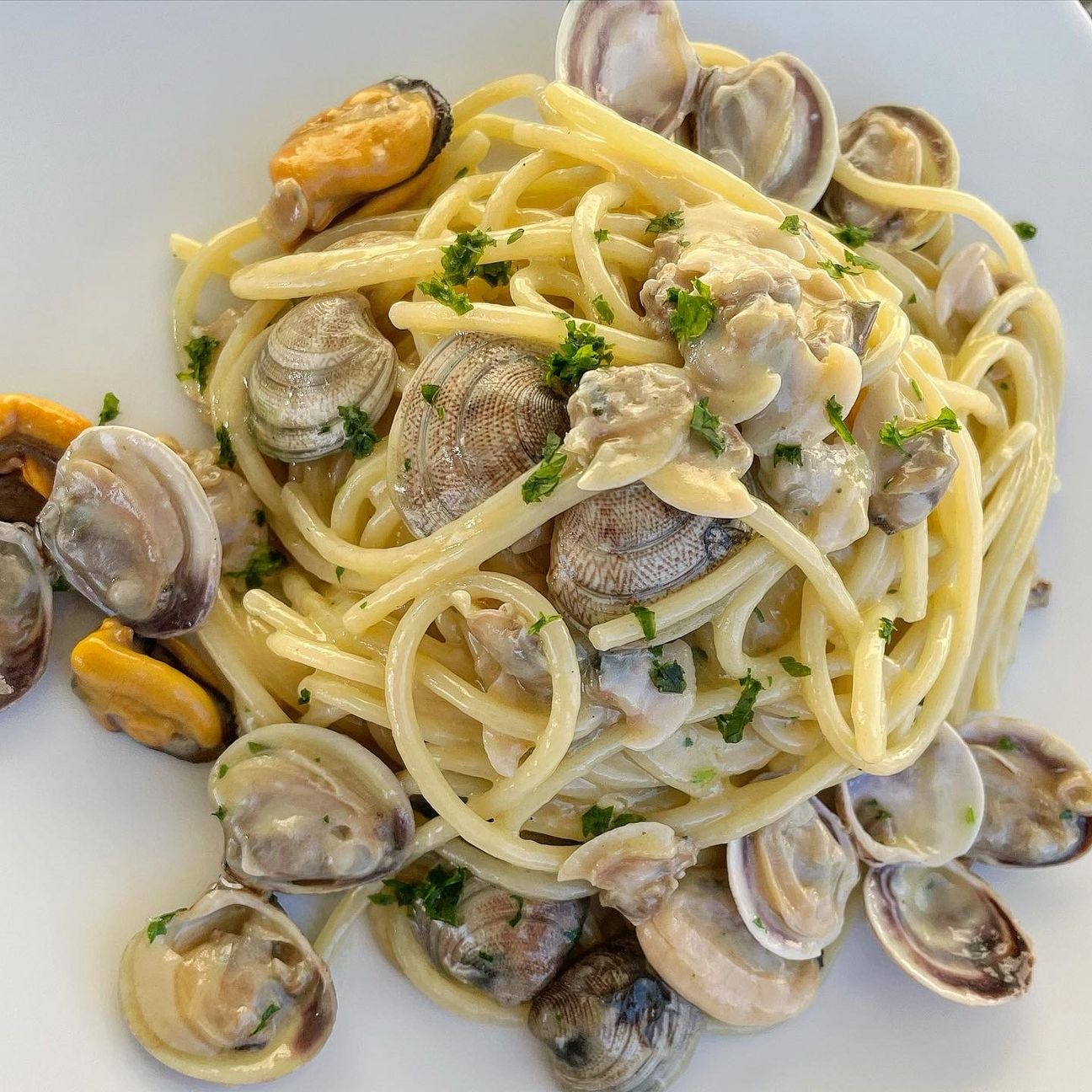 Spaghetti con i lupini e cozze