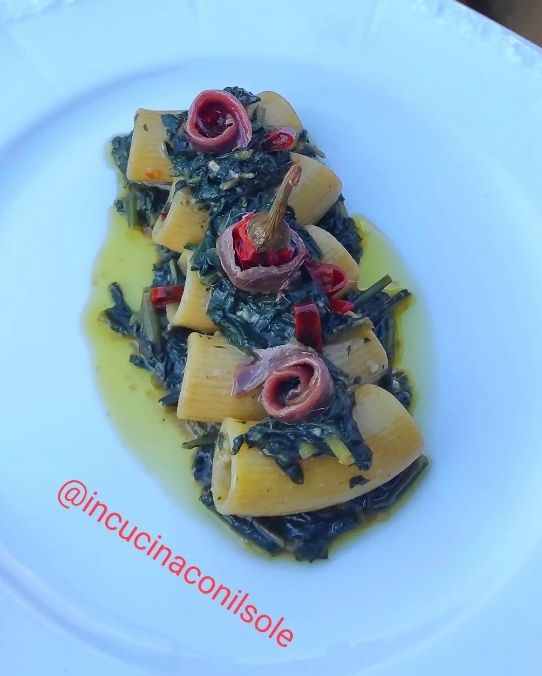 Rigatoni con cicoria e alici 🌞
