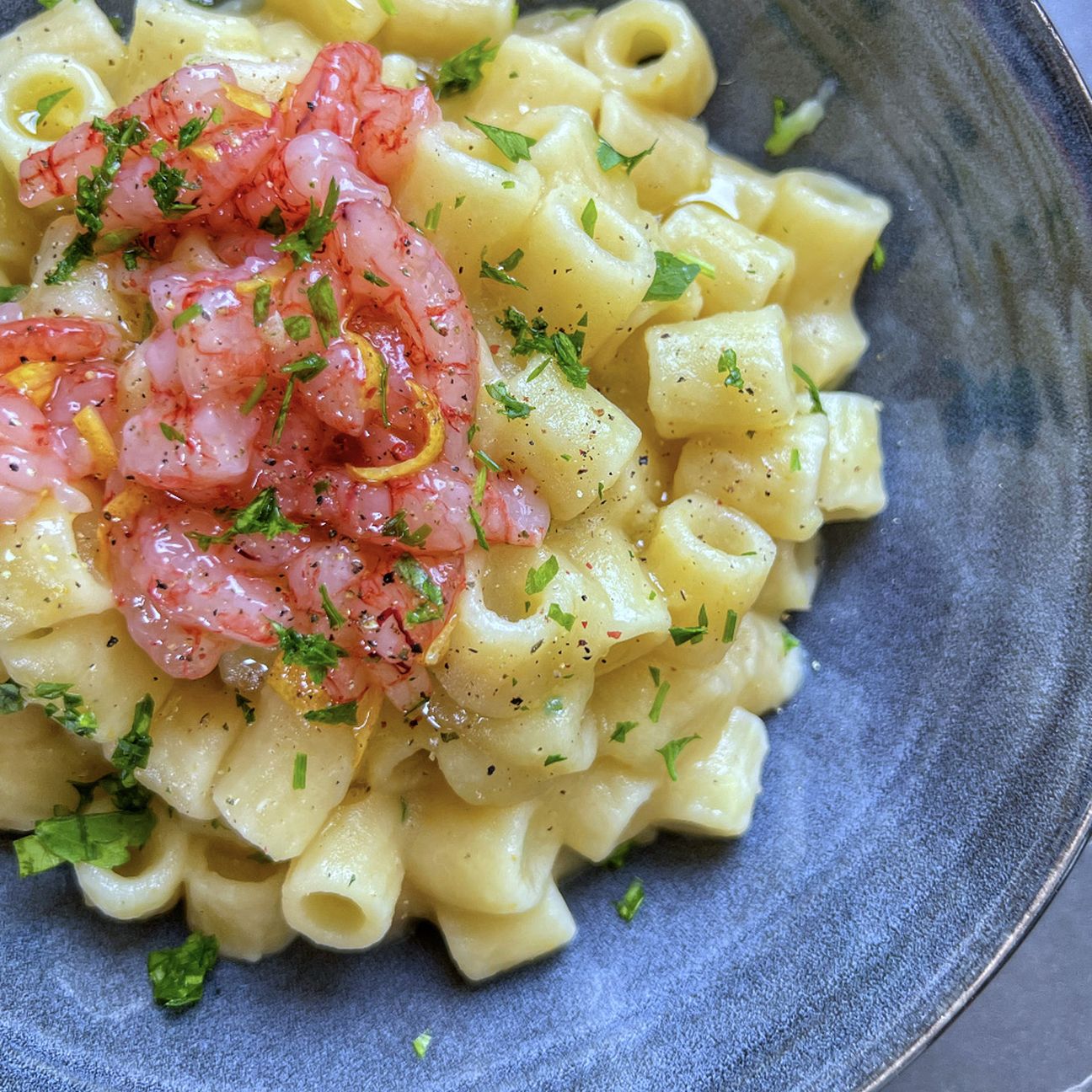 PASTA E PATATE CON GAMBERO ROSSO
