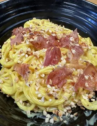 Ricetta Spaghetti zafferano, robiola e speck di 4hands4gourmet