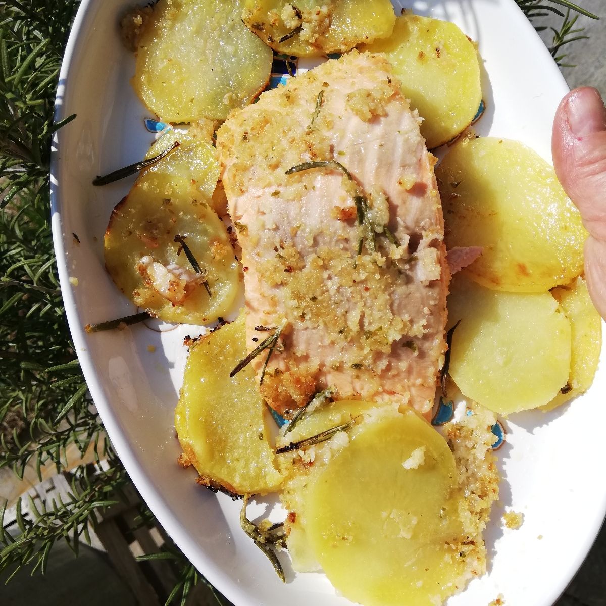 Salmone che ho cucinato su un letto di patate