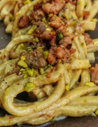 Ricetta Scialatielli con pesto di pistacchi, stracchino e salsiccia di Pranz.0cena