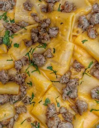 Ricetta Paccheri con zucca, salsiccia e stracchino di Pranz.0cena