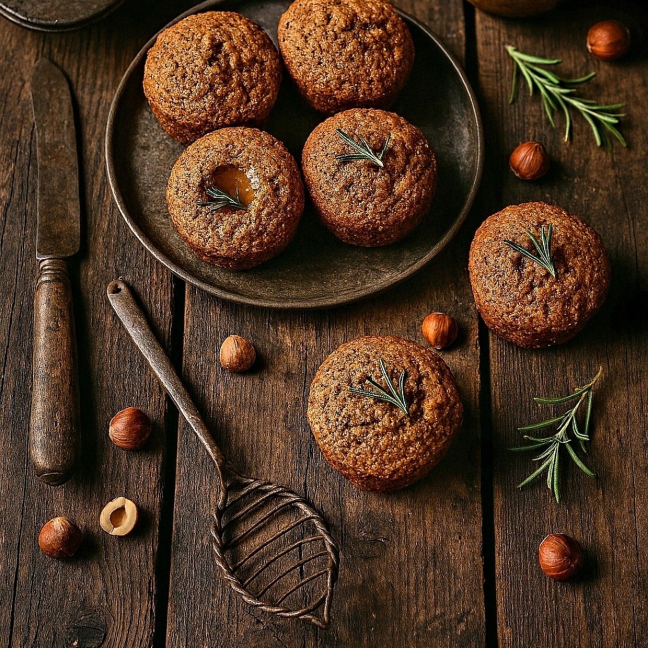 Mini Cake alle Nocciole con Cuore al Miele e Rosmarino