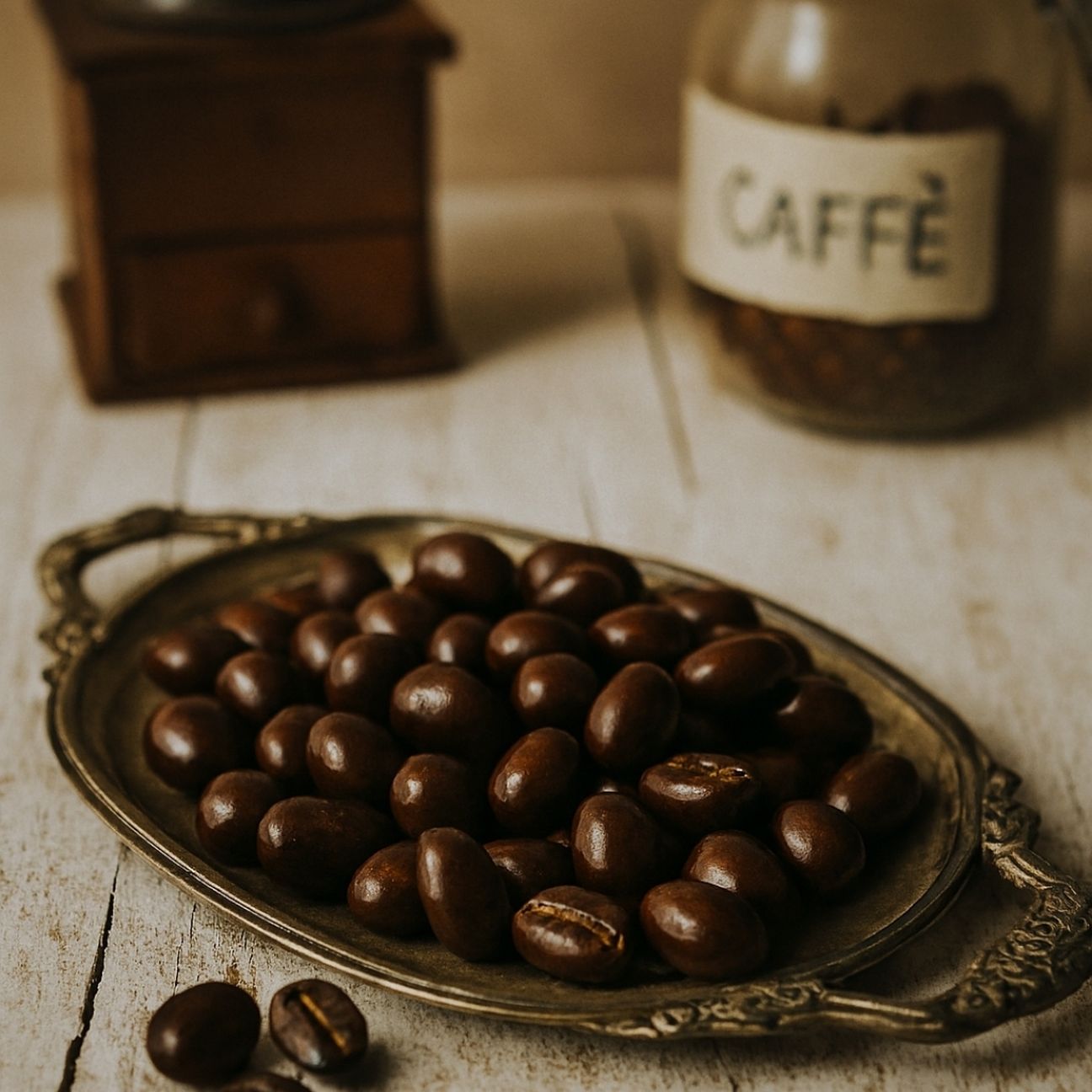 Chicchi di caffè ricoperti di cioccolato fondente