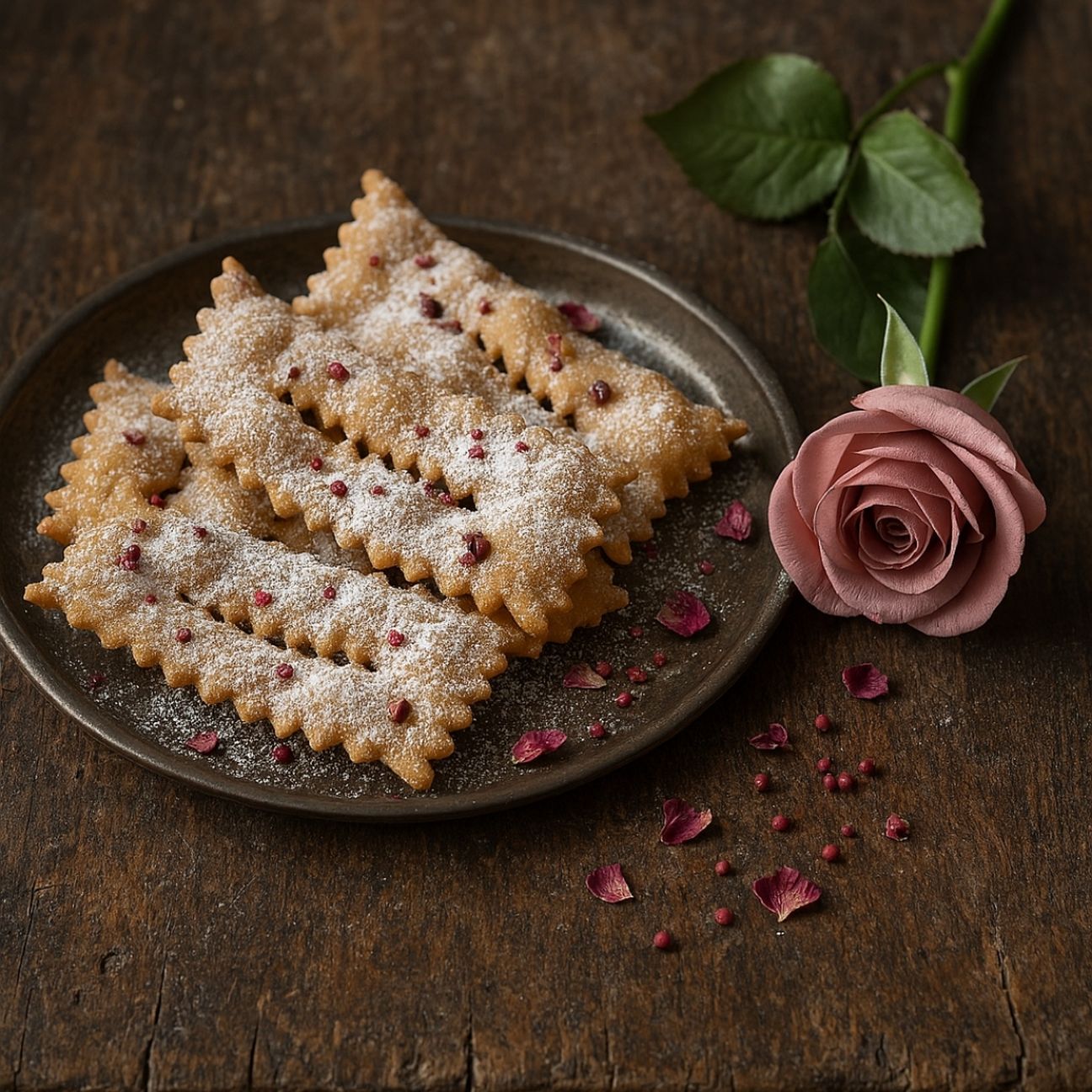 Chiacchiere alla Rosa e Pepe Rosa