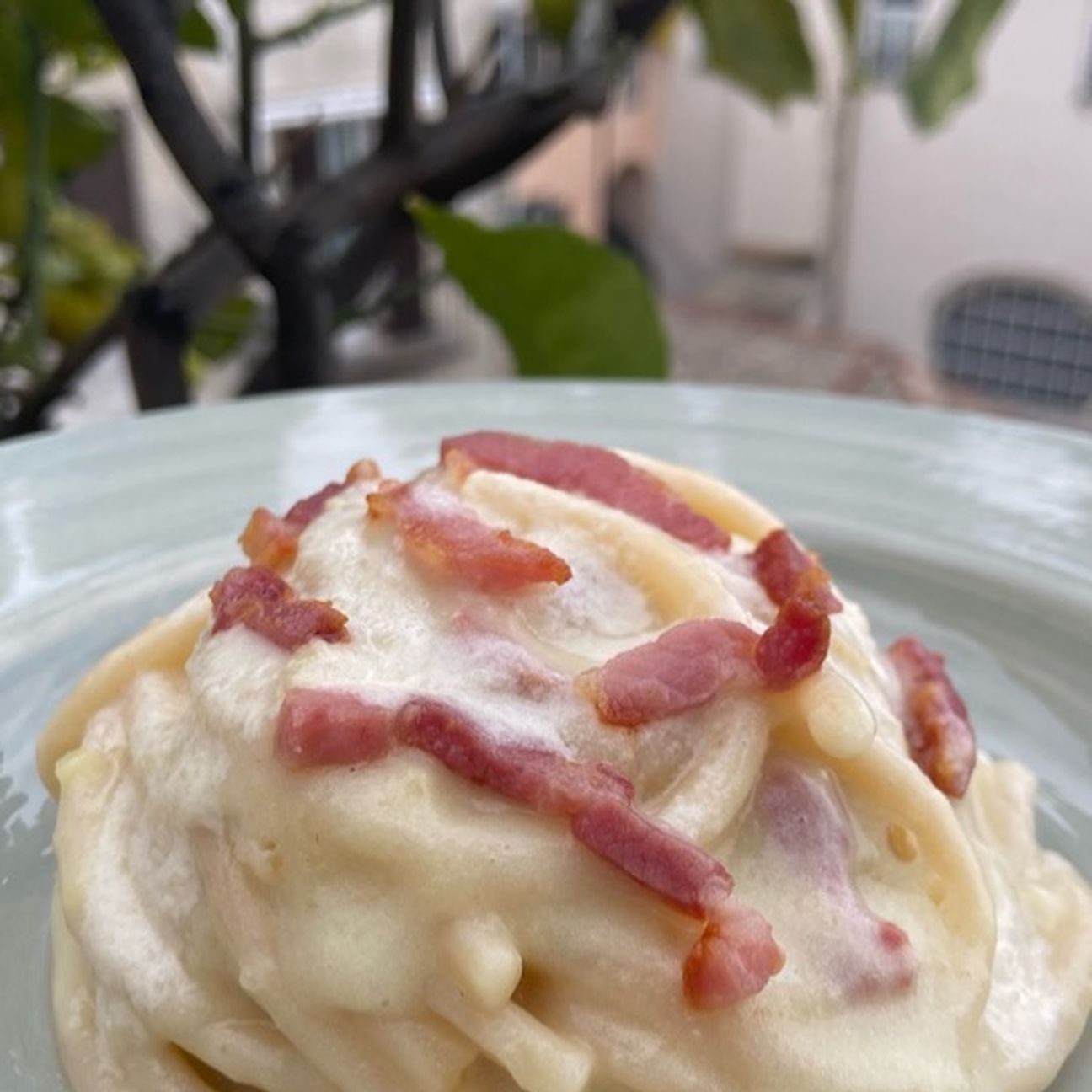 Spaghettoni cremosi con patate e pancetta croccante 😍