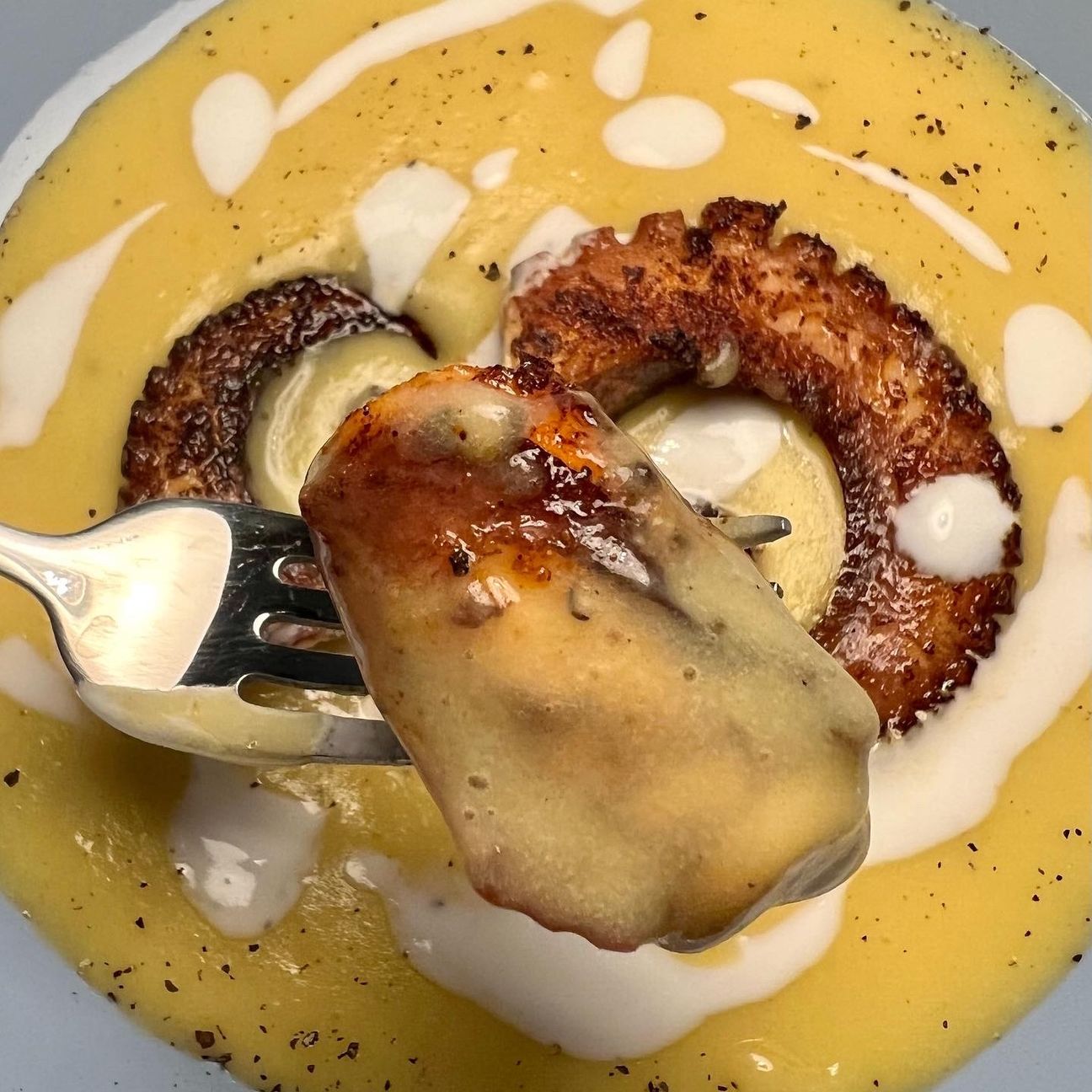 Polpo alla paprika su crema di patate e porri 😍