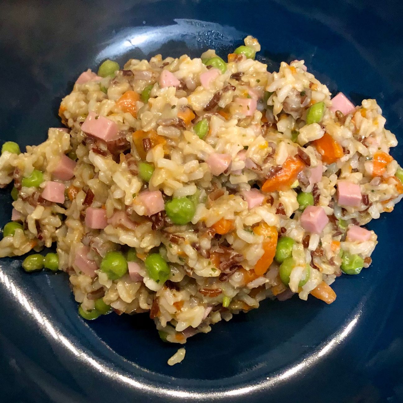 Healthy risotto 🍚 integrale con carote 🥕, piselli e dadini di prosciutto cotto 🍖