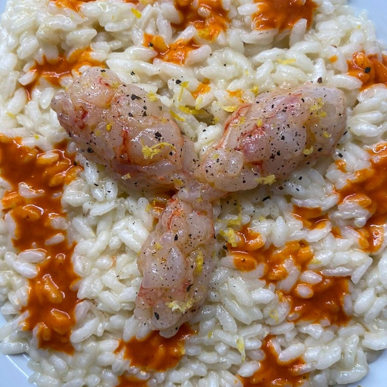Risotto al limone con crema e tartare di gambero rosso