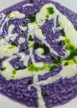 Ricetta Risotto al cavolo cappuccio viola crema di parmigiano reggiano e olio al prezzemolo