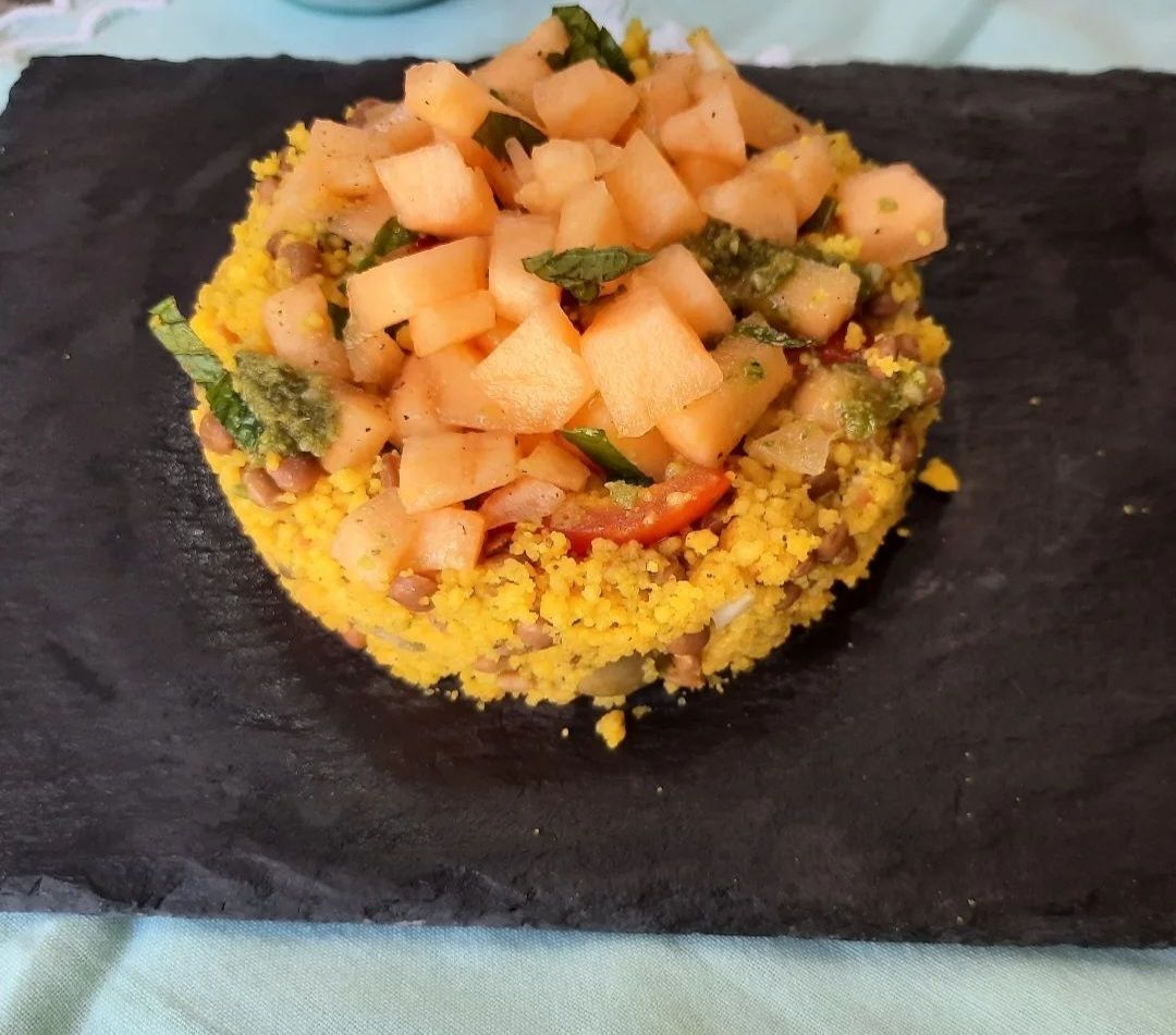 Cuscus di mais estivo con tartare di melone