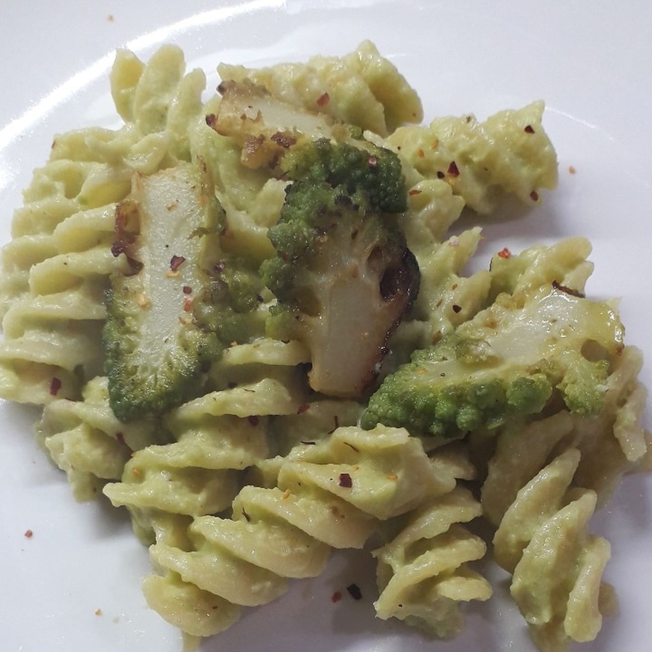 Fusilloni con crema di broccolo romanesco.