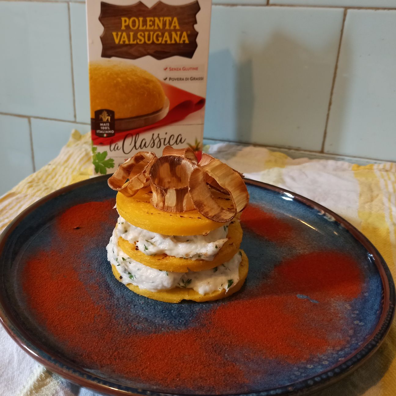Millefoglie di Polenta Valsugana e baccalà mantecato