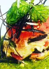 Ricetta Parmigianina di melanzane su emulsione di basilico