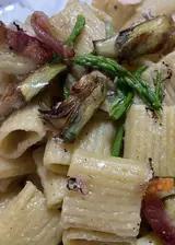 Ricetta Pasta rigata Carciofi, asparagi,pancetta e tartufo