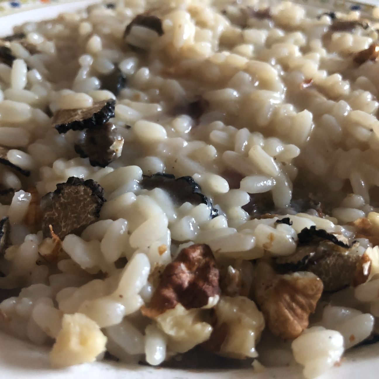 Risotto, gorgonzola, noci e tartufo nero estivo