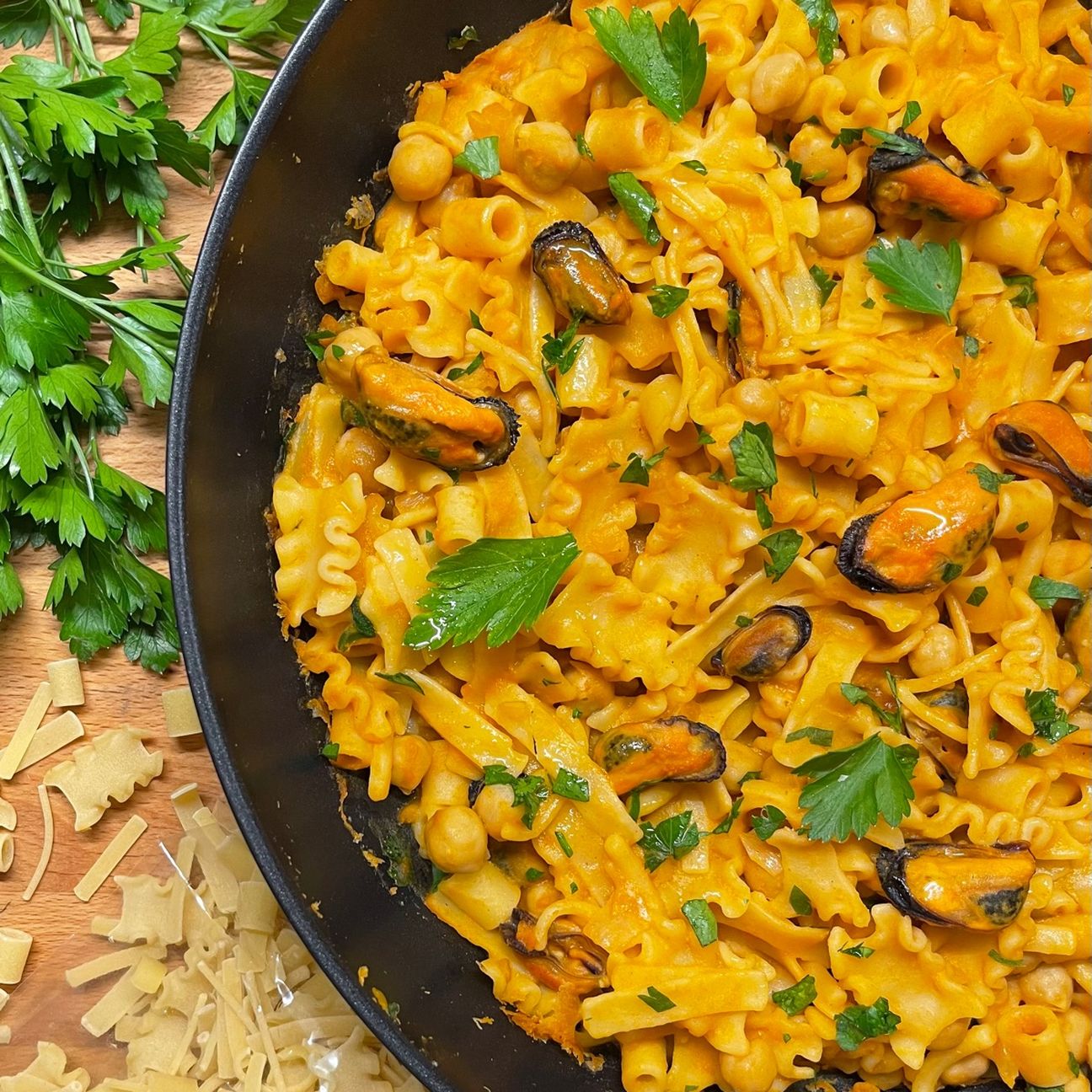 Pasta mista con ceci e cozze