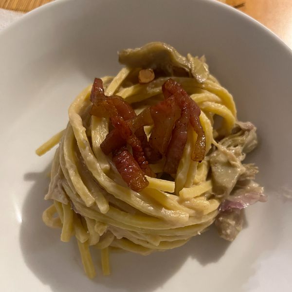 Tonnarelli Crema Di Castagne Cuori Di Carciofo E Guanciale Al Ta Cucina