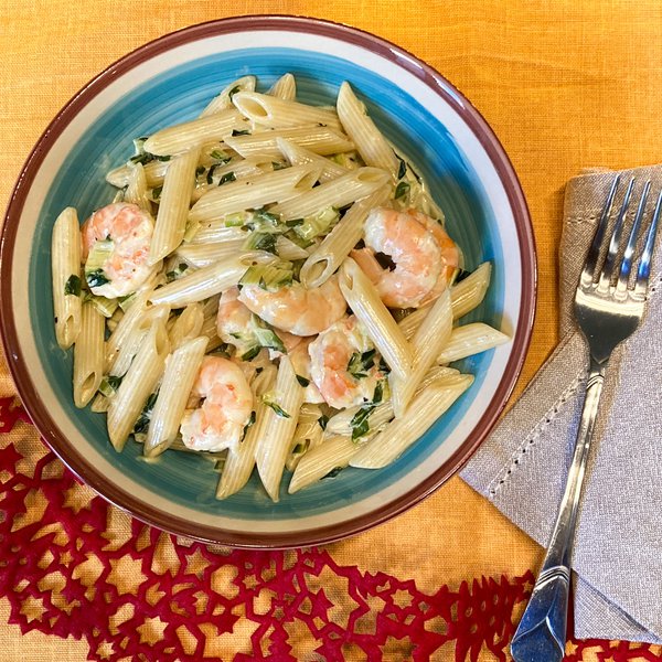 Penne Con Gamberetti Puntarelle Al Profumo D Arancia Al Ta Cucina