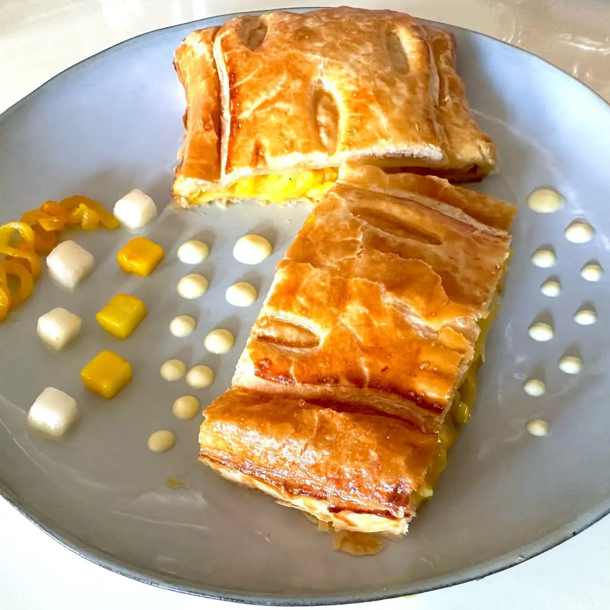 Ricetta Sfoglia , cipolla e patate allo zafferano, brumoise di pera caramellata e taleggio d’alpeggio di lucia.pavanastolfo