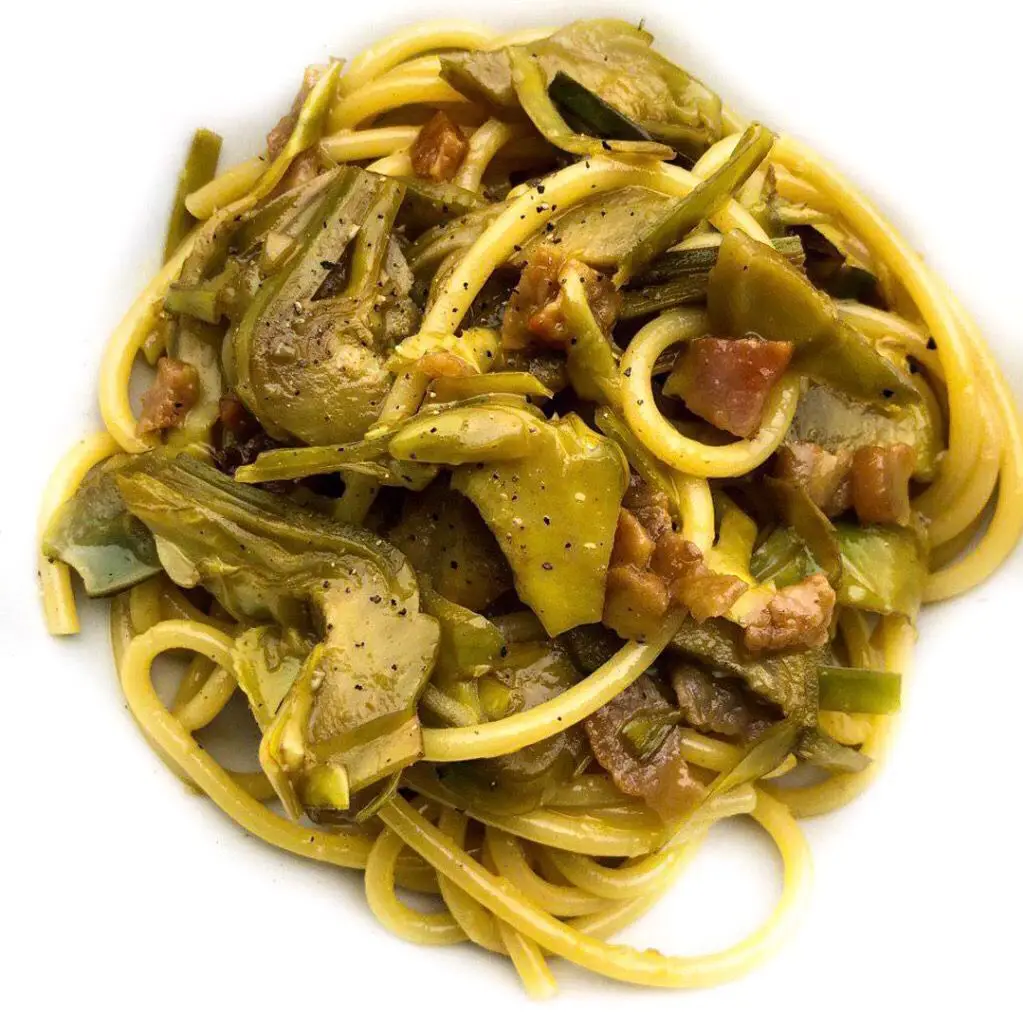 Ricetta Spaghetti con carciofi,guanciale e zabaione salato di FrancescaGlam