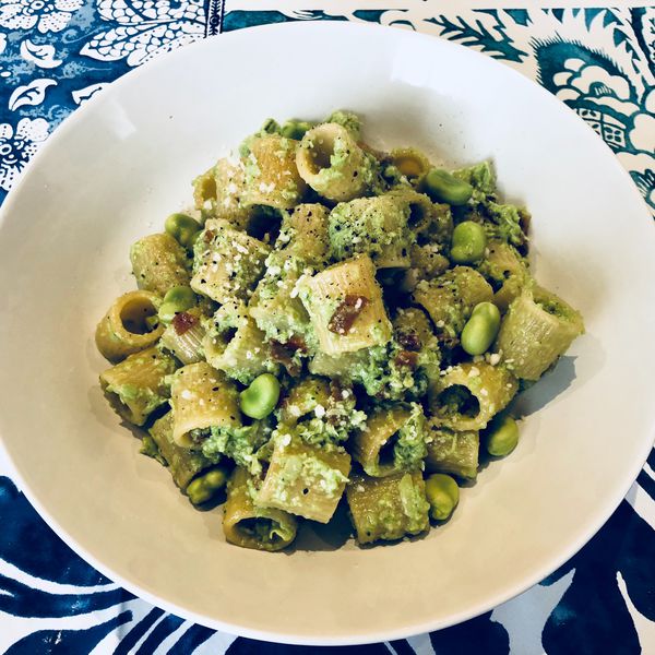 Mezze maniche alla gricia di fave Al.ta Cucina