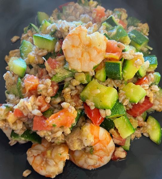 Farro zucchine e gamberetti Al.ta Cucina